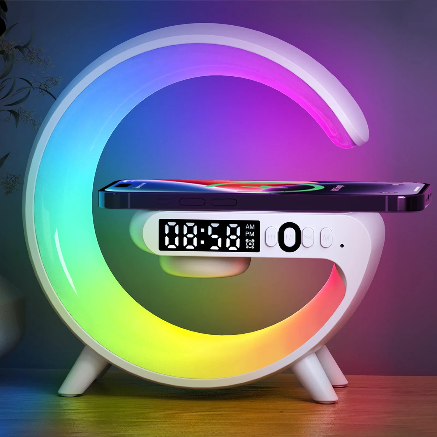 Multifunction Wireless Charger Pad Stand Speaker TF RGB Night Light 15W Fast Charging Station for Iphone Samsung Xiaomi Huawei